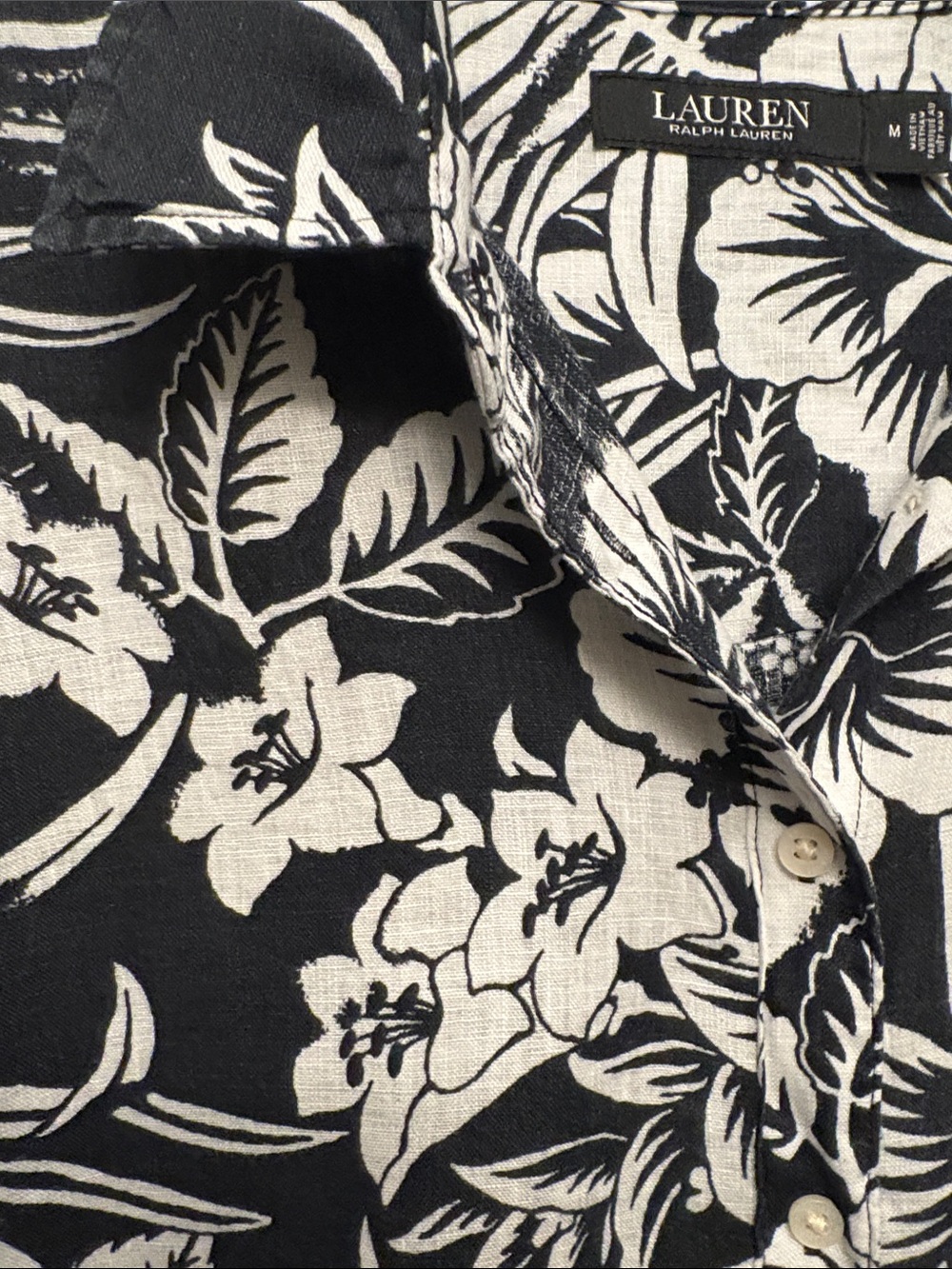 Lauren/Ralph Lauren Black & White Tropical Print Shirt - Picture 6 of 8